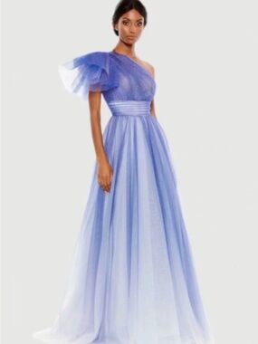 Mac Duggal Purple Ombre One-Shoulder Tulle Gown